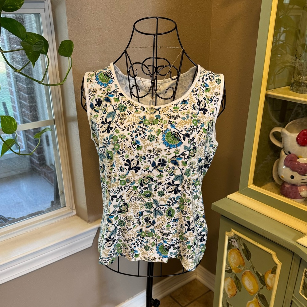 White Stag Floral Tank Top - Blue and Green